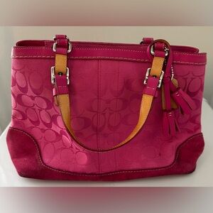 Cute Pink Classic Coach Bag with Pink Suede Trim